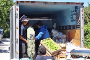 Cuadrillas de trabajadores de Tula colaboran en tareas de limpieza y remoción de escombros.