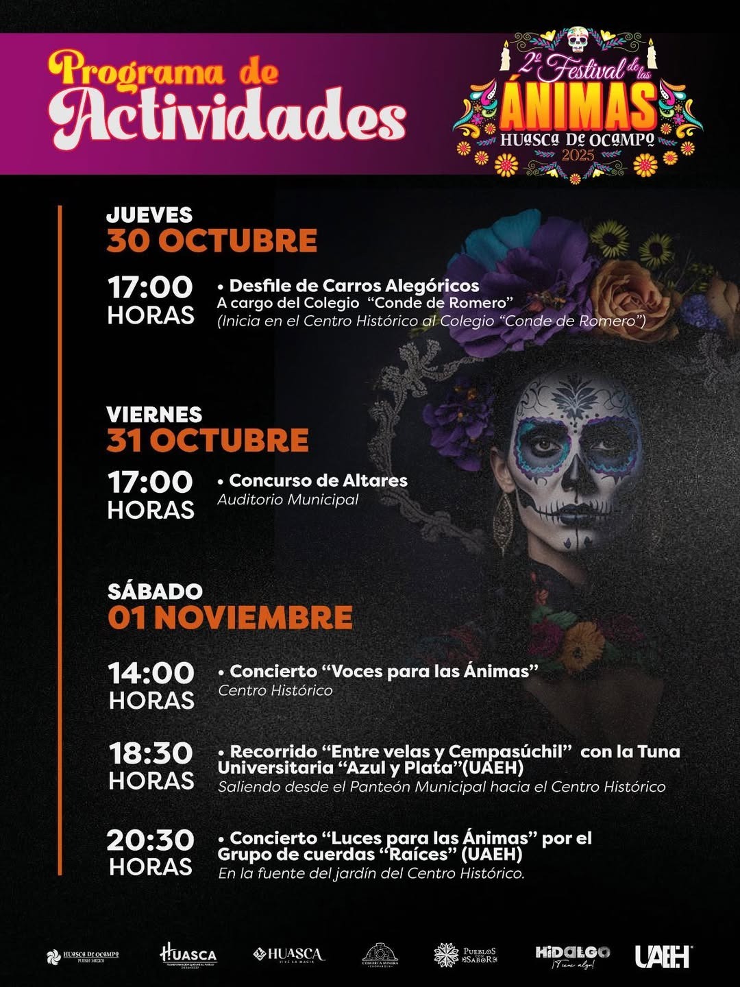 El gobierno municipal de Huasca de Ocampo, con el apoyo de diversas direcciones, realizará la segunda edición del Festival de las Ánimas 2025