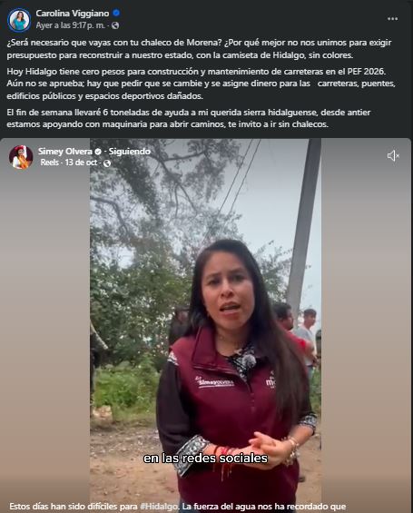 Carolina Viggiano cuestionó la presencia de su homóloga morenista en las zonas de desastre