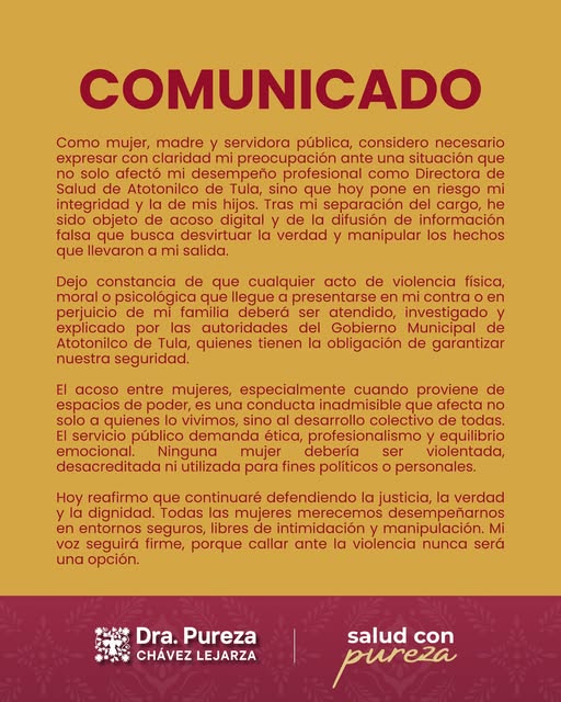 La extitular de la Dirección de Salud denunció ser víctima de acoso digital, por lo que pidió al gobierno municipal su intervención