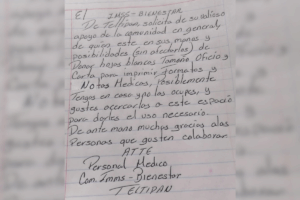 En Teltipán, Tlaxcoapan, circula un mensaje que exhibe presunta falta de papelería en la clínica comunitaria.