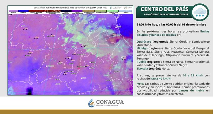 Hidalgo por ambiente frío y 95 % de probabilidad de lluvia