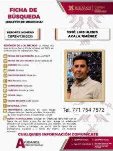 Ocho días sin rastro de José Luis Ulises, desaparecido en Tepeapulco