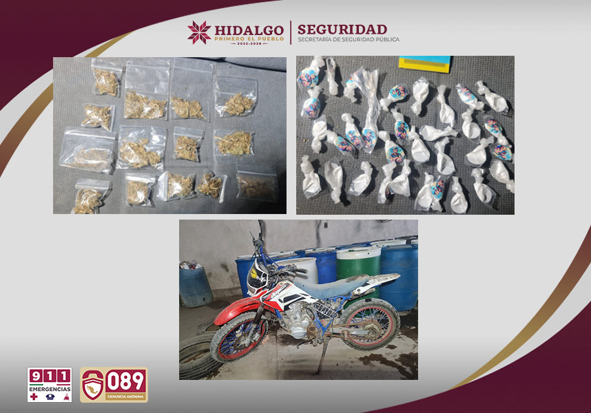 En el predio también fueron localizadas dosis de marihuana y cristal listas para su distribución 