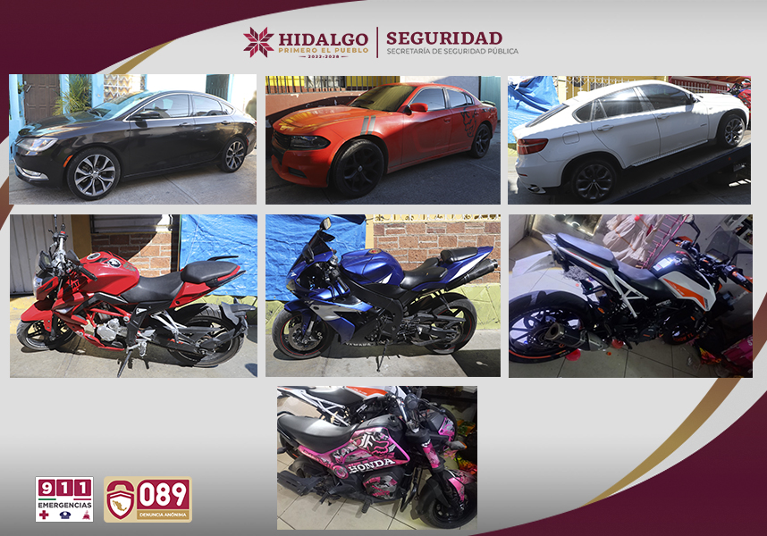 Se confiscaron cuatro motocicletas, dos automóviles y una camioneta