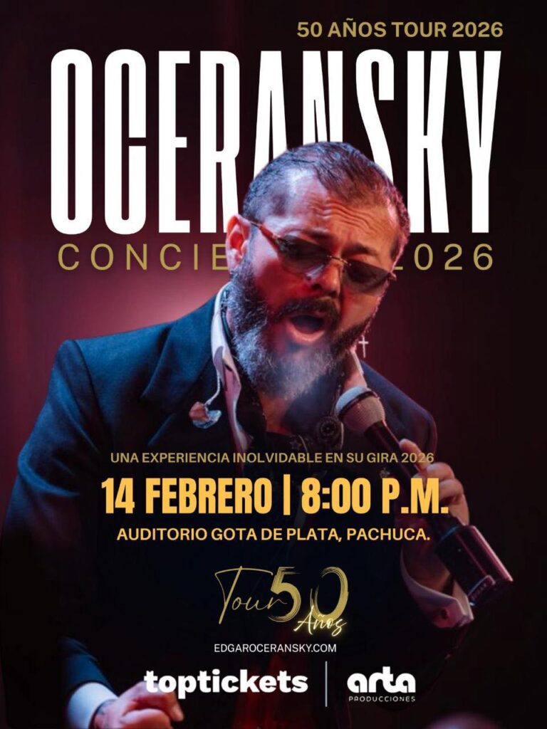 Publicidad del evento de Edgar Oceransky en la capital hidalguense 