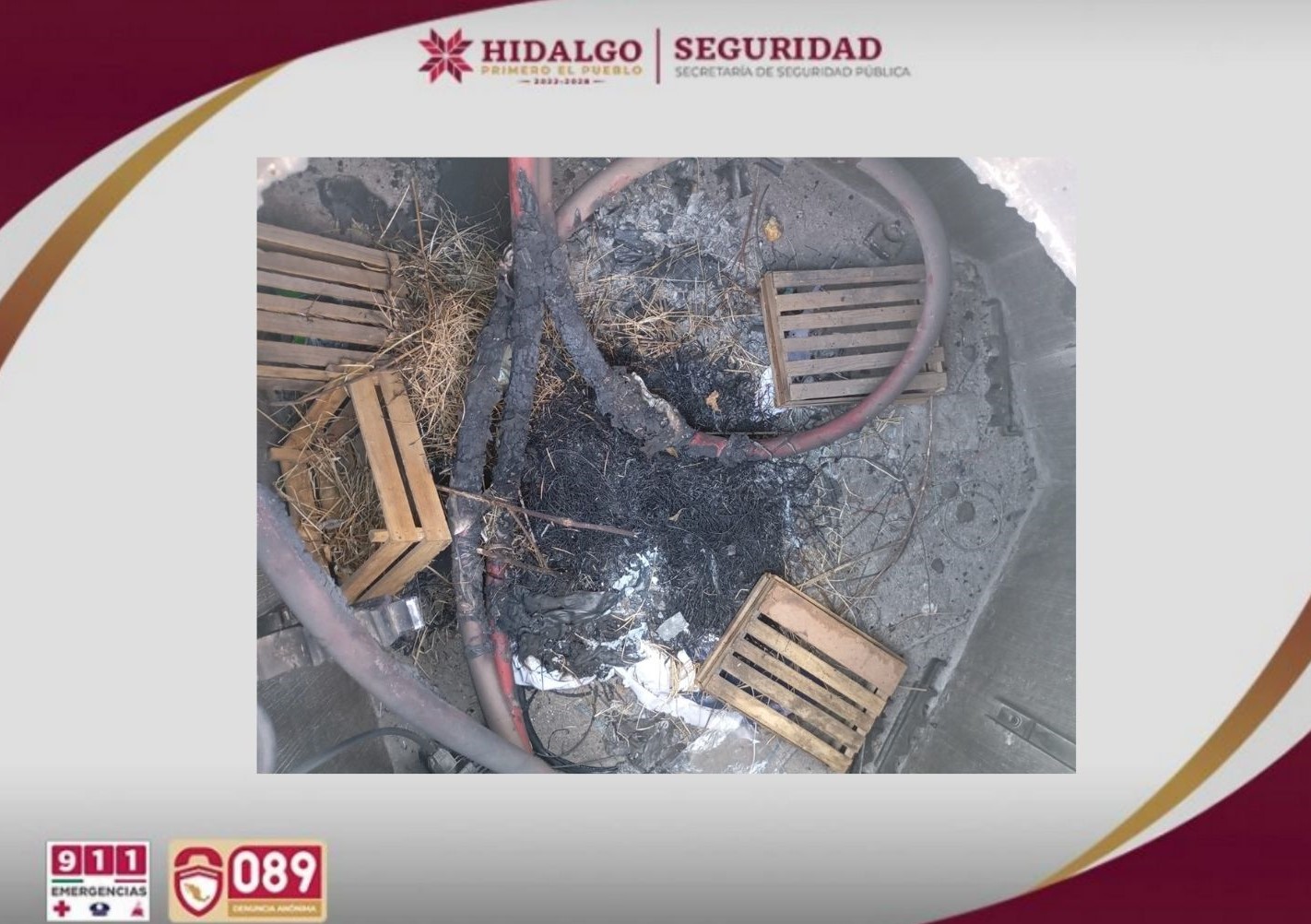 Evidencia de los cables quemados por los individuos capturados en Tolcayuca