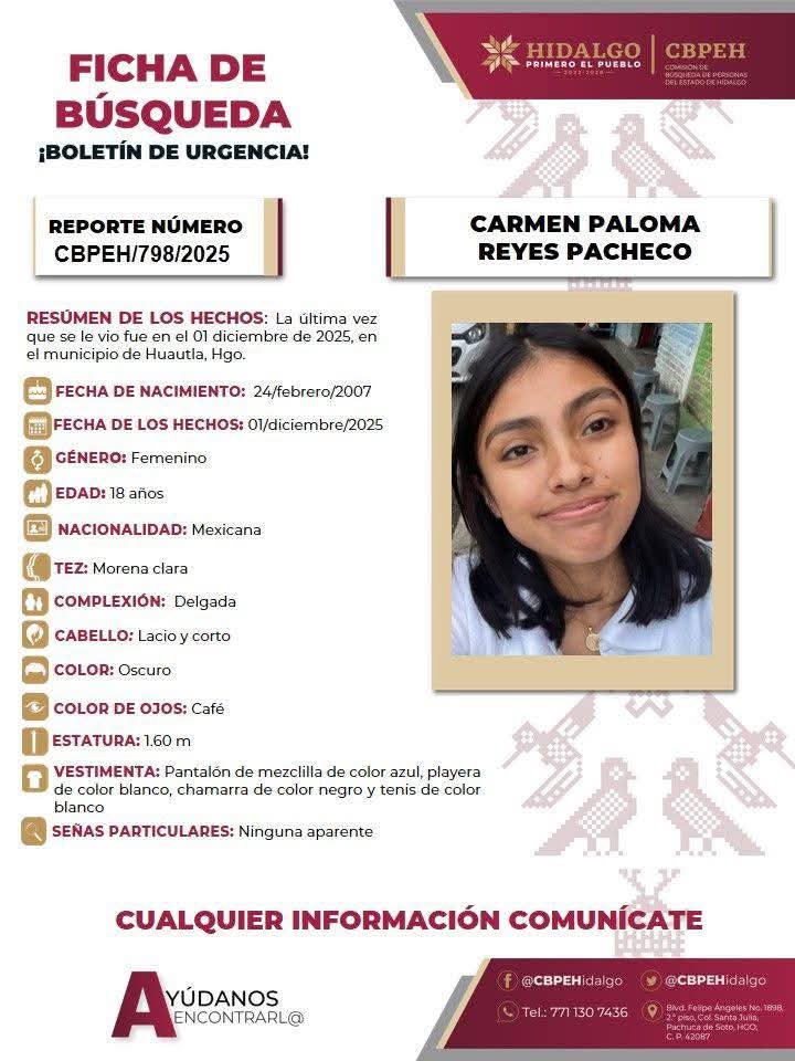 Las autoridades activan protocolo para encontrar a Carmen Paloma Reyes Pacheco en Huautla