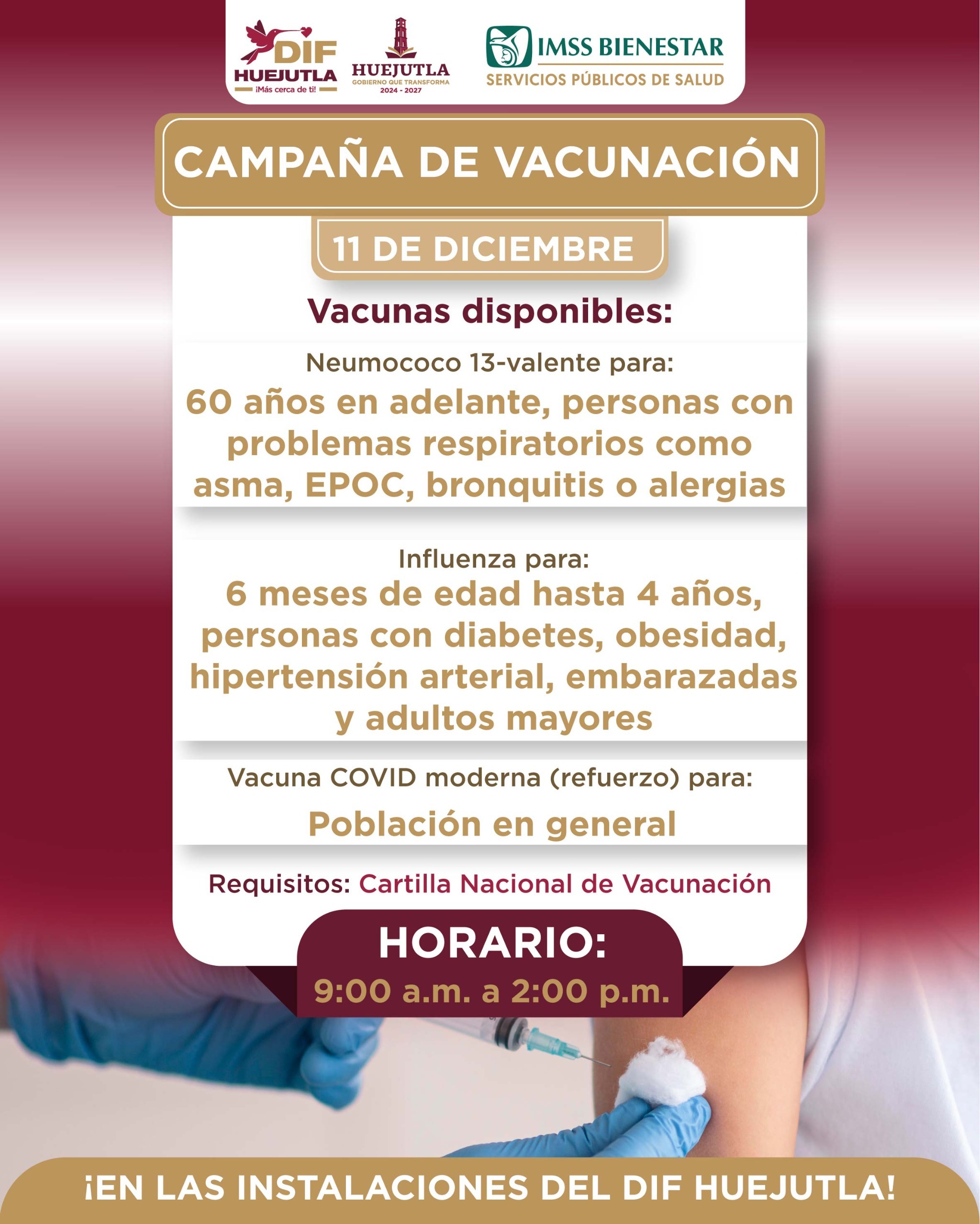 La jornada ofrece vacunas de neumococo 13 valente para personas mayores de 60 años y para quienes padecen problemas respiratorios o alergias