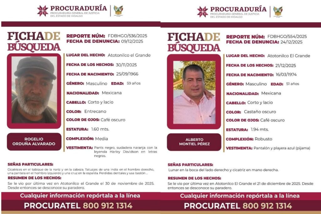 Hay dos desaparecidos en Atotonilco el Grande; ¿cuántos extraviados hay en la región?