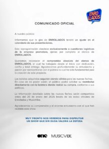 Comunicado oficial sobre show de Enrrollados