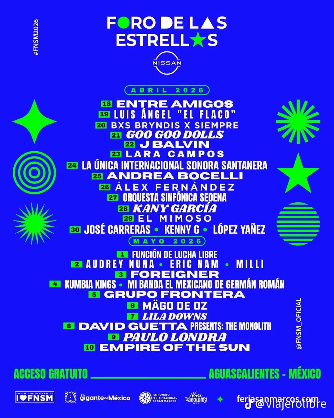 La Feria Nacional de San Marcos 2026 promete un cartel de conciertos gratuitos