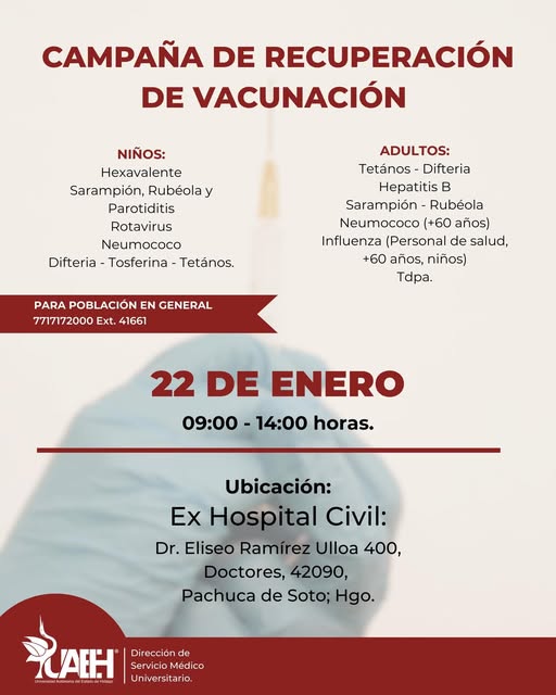 La UAEH organiza una campaña de vacunación para fortalecer la protección de niños y adultos en Pachuca