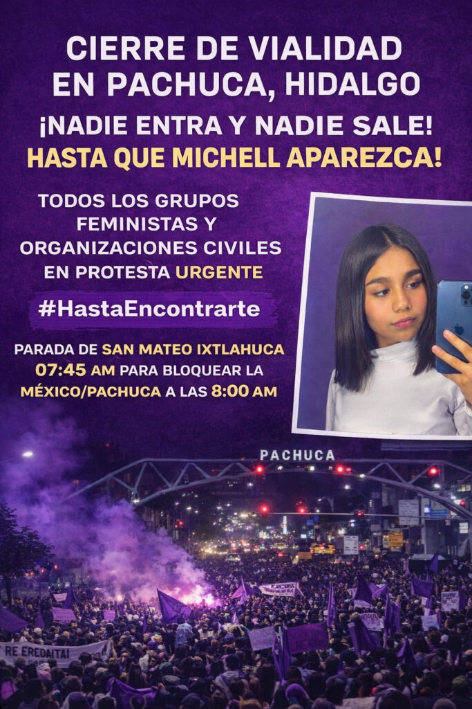 Imagen difundida en redes sociales sobre la convocatoria para un cierre de vialidad en la México–Pachuca por la desaparición de una menor