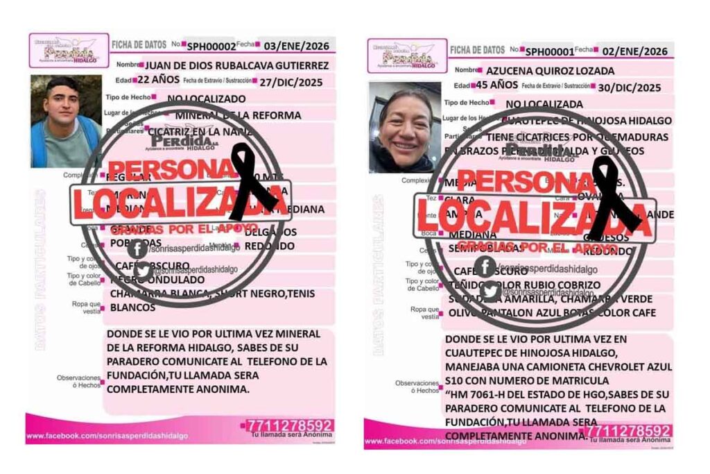 Personas localizadas sin vida durante la primera semana de enero de 2026
