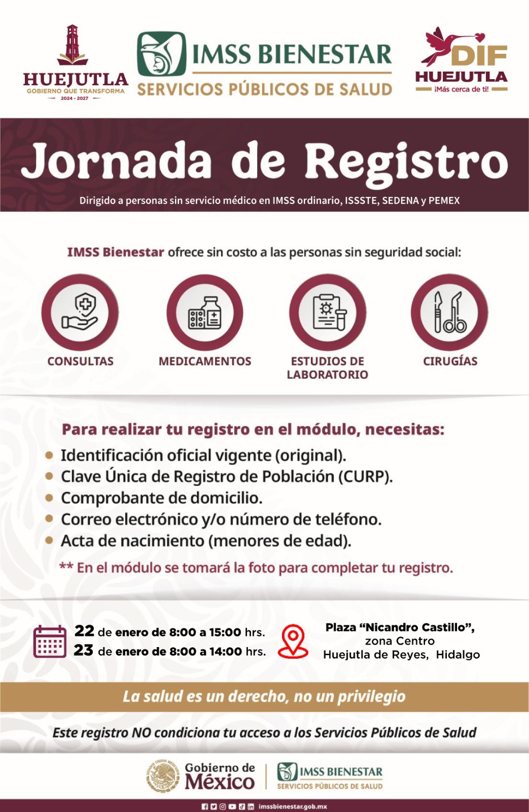 DIF Huejutla instalará módulos de registro y vacunación para población sin seguridad social