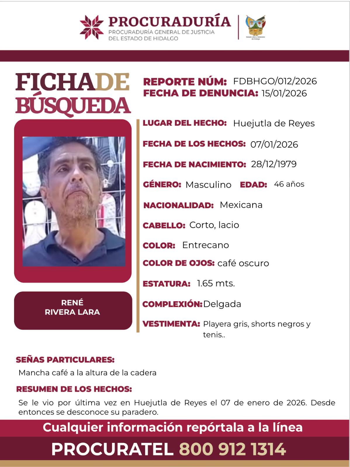 Ficha de búsqueda difundida por la PGJEH