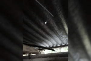 El proyectil perforó la lámina del techo de un domicilio y terminó impactando una garrafa que se encontraba en el interior del inmueble.