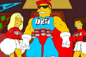 Duffman debutó en 1997 y se volvió un ícono de la cerveza Duff.