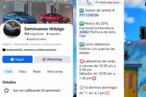 El afectado explicó que el contacto con la autofinanciera se realizó mediante anuncios en Facebook, donde se ofrecían automóviles con pagos accesibles, una modalidad que ya ha sido señalada en otros casos de fraude.