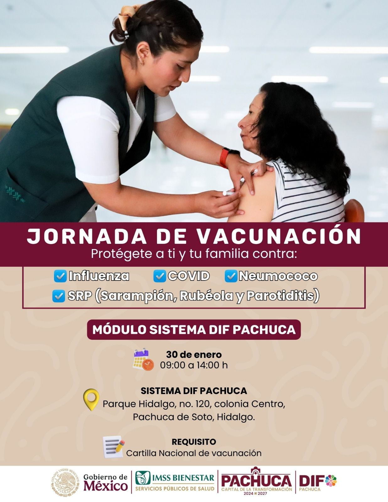 Vacunación gratuita para toda la familia en la sede del DIF Pachuca este viernes