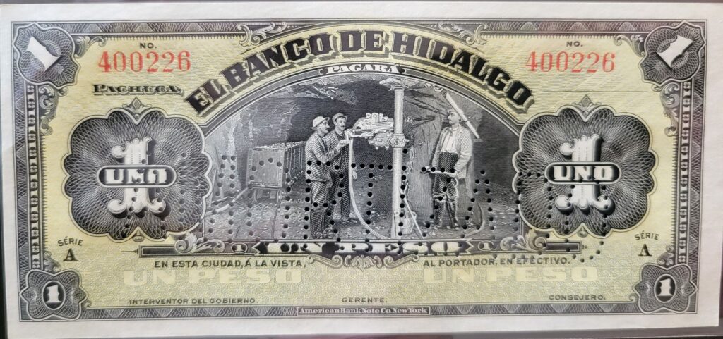 Billete de un peso emitido por el Banco de Hidalgo