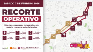 Varias estaciones del Tuzobús en Pachuca suspenderán operaciones temporalmente debido a las actividades programadas por el Carnaval 2026.