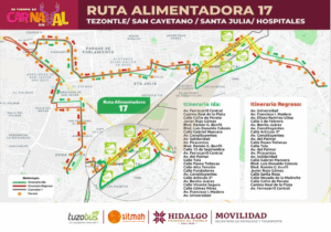 La ruta Alimentadora 17 del Tuzobús tendrá un desvío en su recorrido habitual por el Carnaval 2026 en Pachuca.