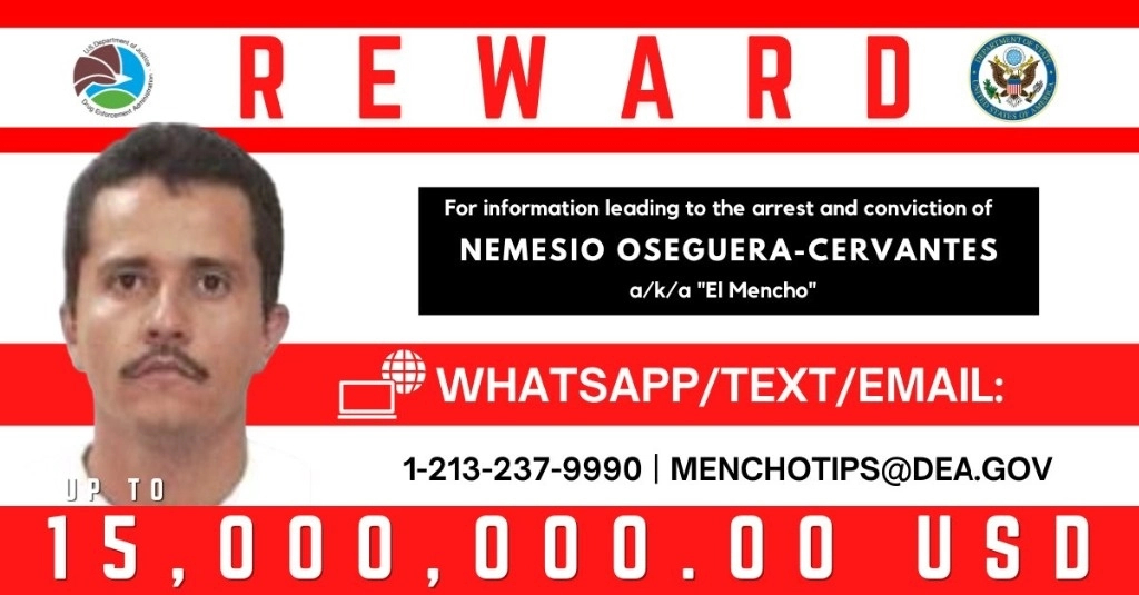 El Mencho, de 59 años, era hasta ahora el narco más buscado por el gobierno de Estados Unidos, con una recompensa de 15 millones de dólares