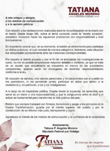La legisladora de Morena explicó que no dará a conocer más detalles del caso de la Estafa Siniestra para no interferir en las investigaciones que siguen abiertas.