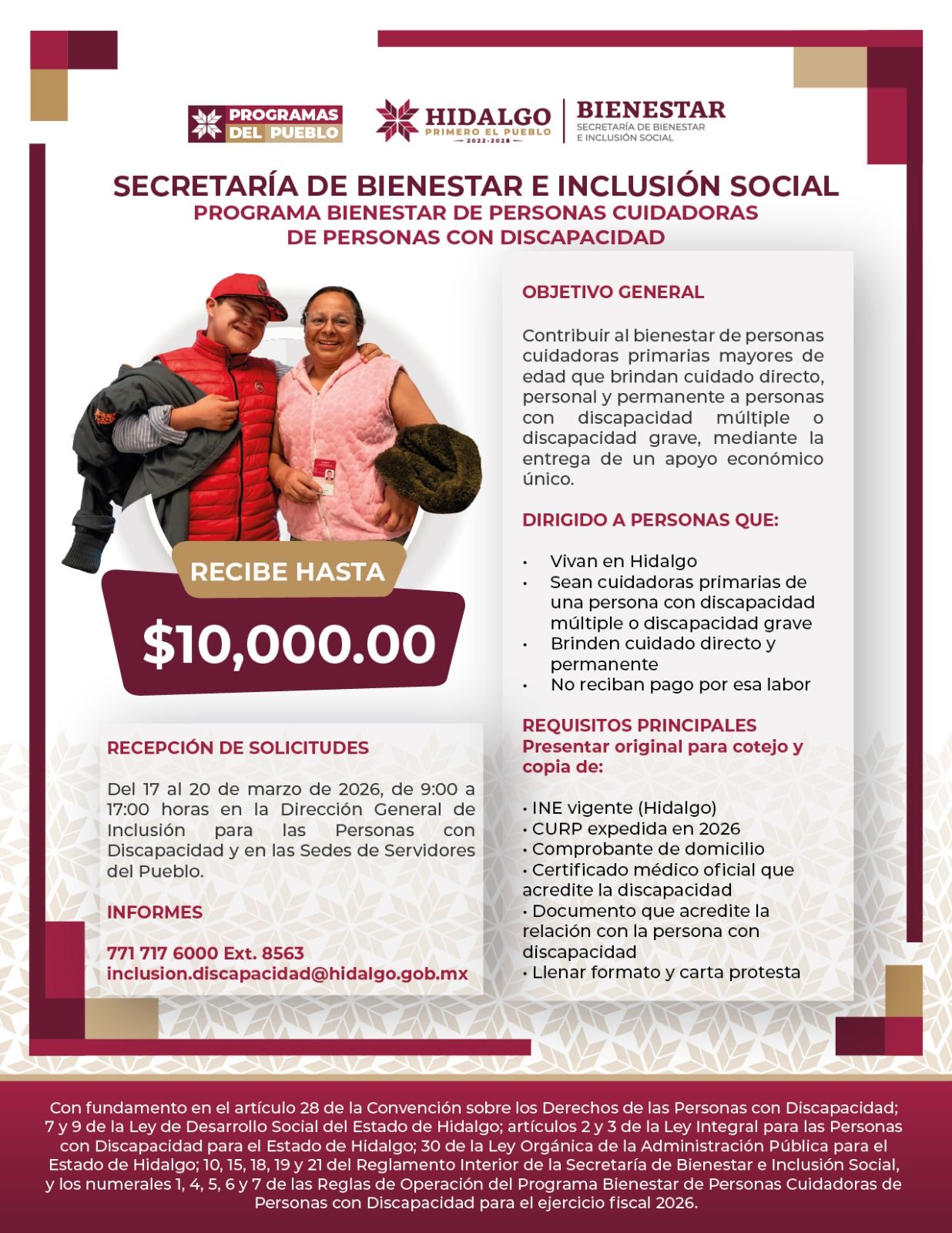 El Gobierno de Hidalgo ofrece un apoyo único para quienes cuidan a personas con discapacidad