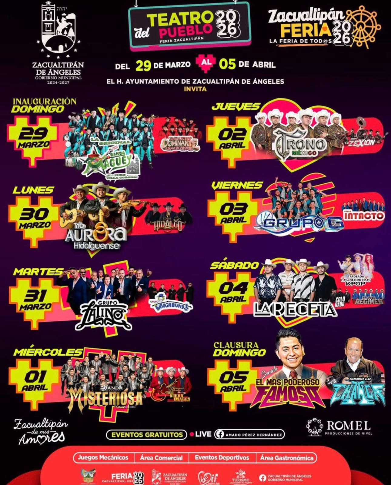 Cartelera del festejo en Zacualtipán
