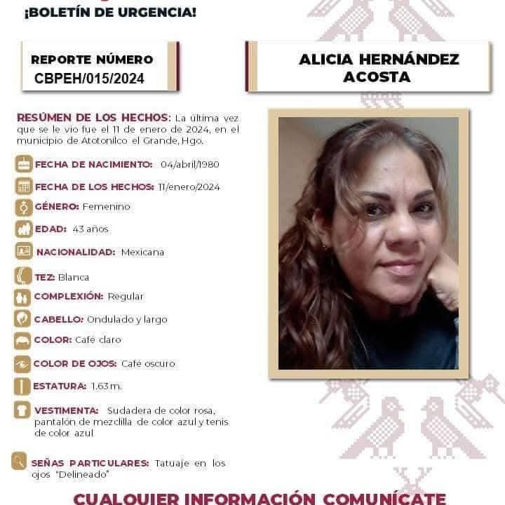 Ficha de búsqueda de Alicia Hernández Acosta 