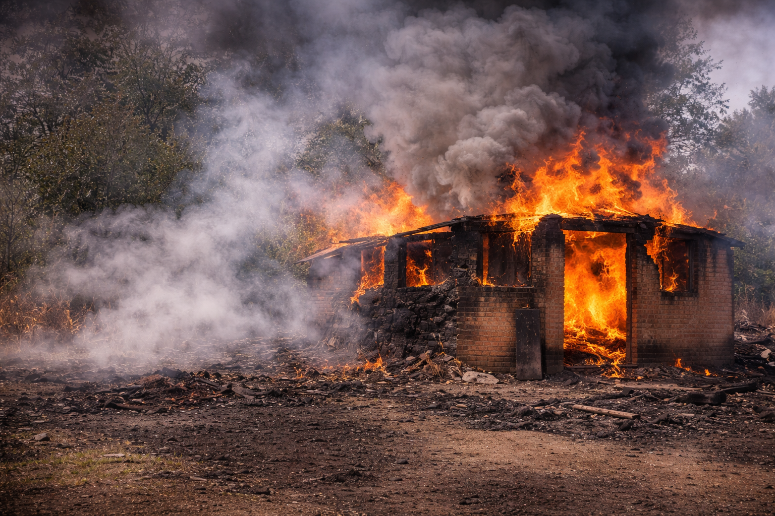 Un fuerte rayo caído en Mixquiahuala causó un incendio que destruyó por completo un pequeño edificio