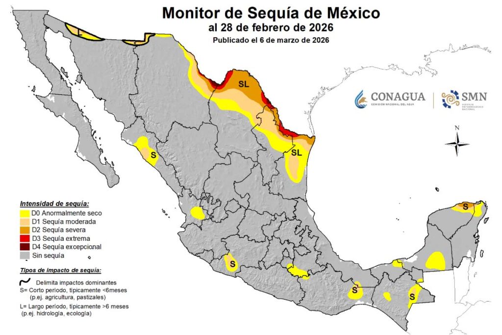 El Monitor de Sequía en México del Servicio Meteorológico Nacional (SMN) descarta estiaje en la mayor parte del país