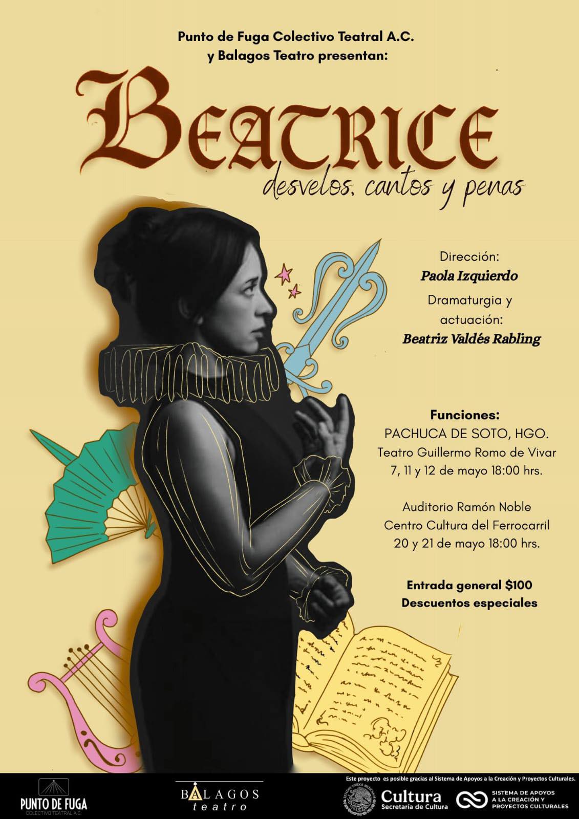Función de Beatrice en Pachuca, con Beatriz Valdés Rabling en el papel principal