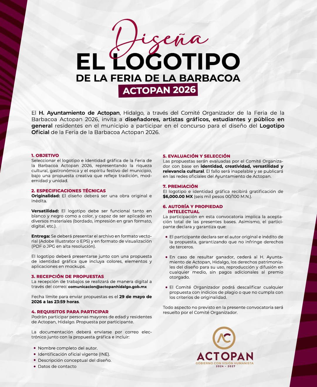 Convocatoria para el logotipo oficial de la Feria de la Barbacoa 2026 en Actopan