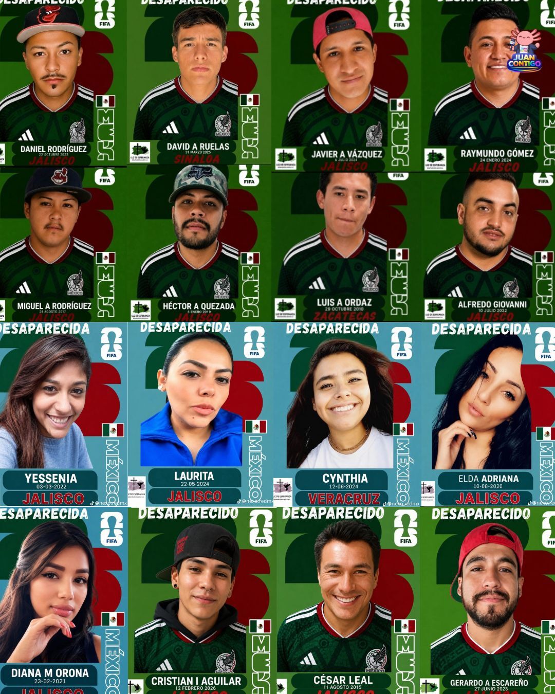 Cromos del Mundial muestran rostros de personas desaparecidas, una estrategia de Luz de Esperanza en Jalisco.