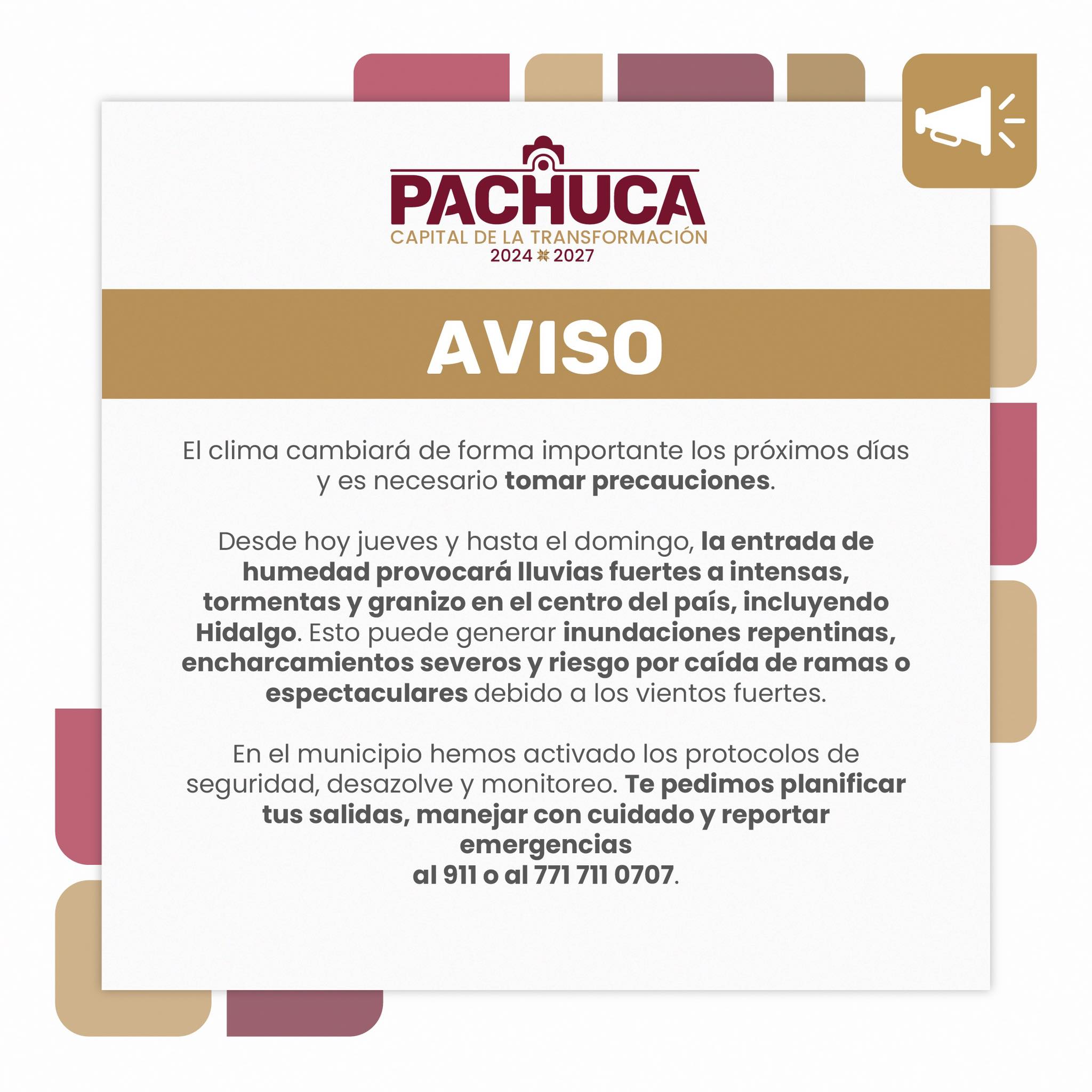 Pachuca emite alerta por lluvias y vientos fuertes