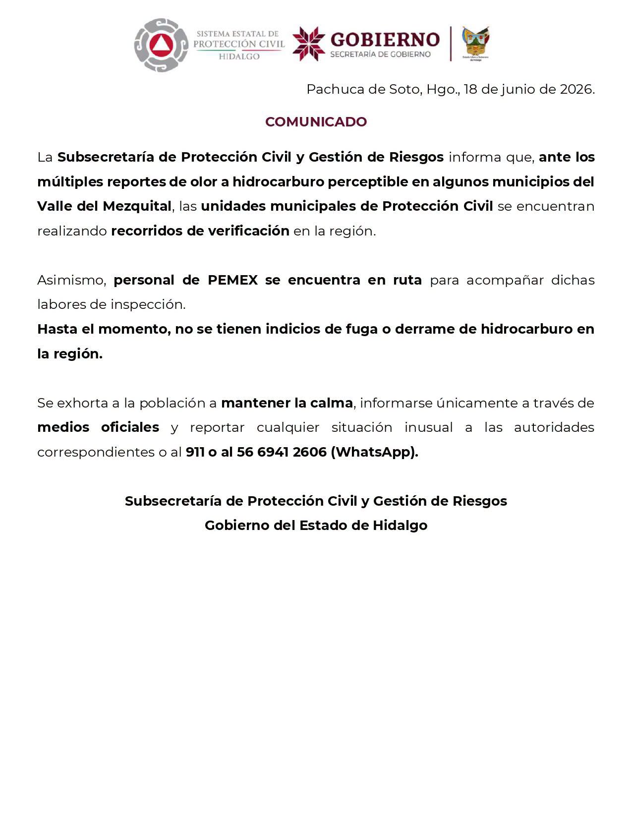 Personal de Protección Civil realiza recorridos de verificación en el Valle del Mezquital
