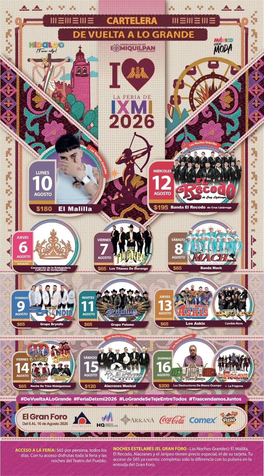 Banda El Recodo se presentará el miércoles 12 de agosto en la Feria de Ixmiquilpan.