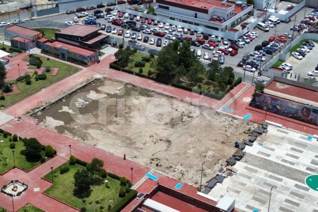Vista aérea del terreno donde se construirá el nuevo salón de plenos del Congreso de Hidalgo