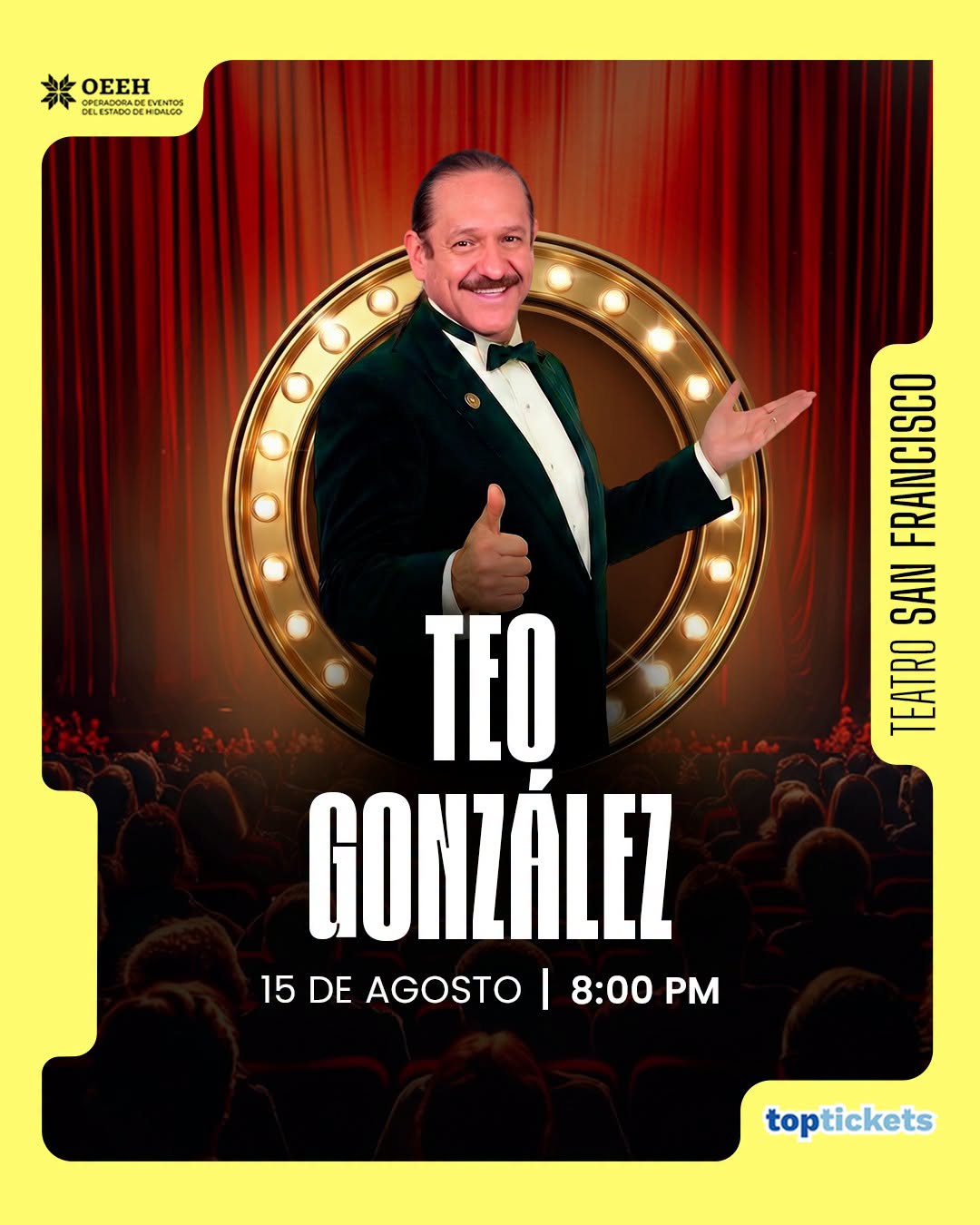 La OEEH confirma la llegada de Teo González a Pachuca; el show comenzará a las 8:00 pm el 15 de agosto.