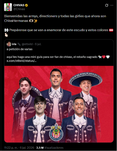 Chivas recibió en redes sociales a nuevas aficionadas que comenzaron a seguir el futbol después del Mundial 2026.
