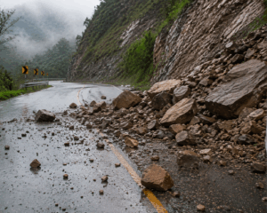 Las lluvias provocaron derrumbes y caída de material pétreo sobre la carretera federal Zacualtipán-Huejutla, afectando la circulación en la Sierra Alta