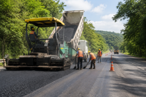 Maquinaria pesada y trabajadores participan en los trabajos de reconstrucción de la carretera Huejutla-Atlapexco