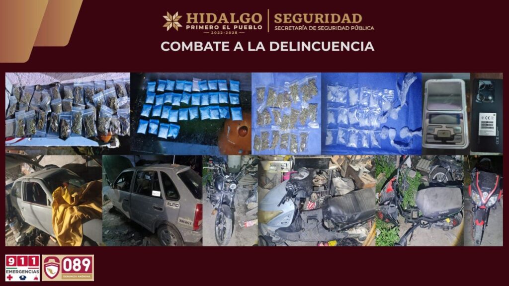 El operativo permitió asegurar presunta droga, vehículos y otros indicios en Hidalgo
